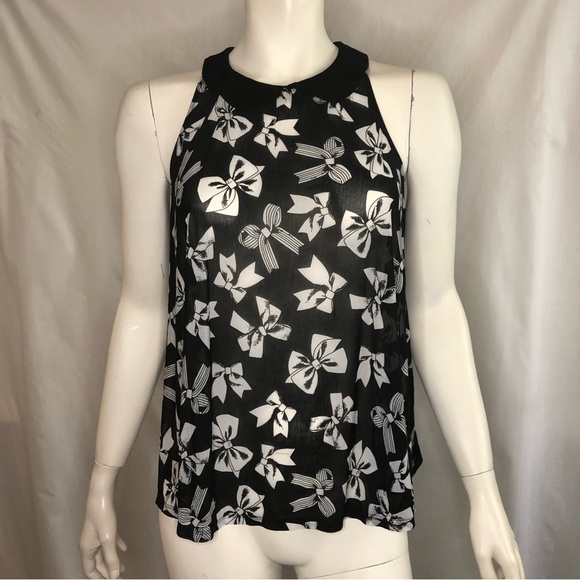 Woman’s sheer black top with white bows all over Peter Pan collar size large - Picture 11 of 13